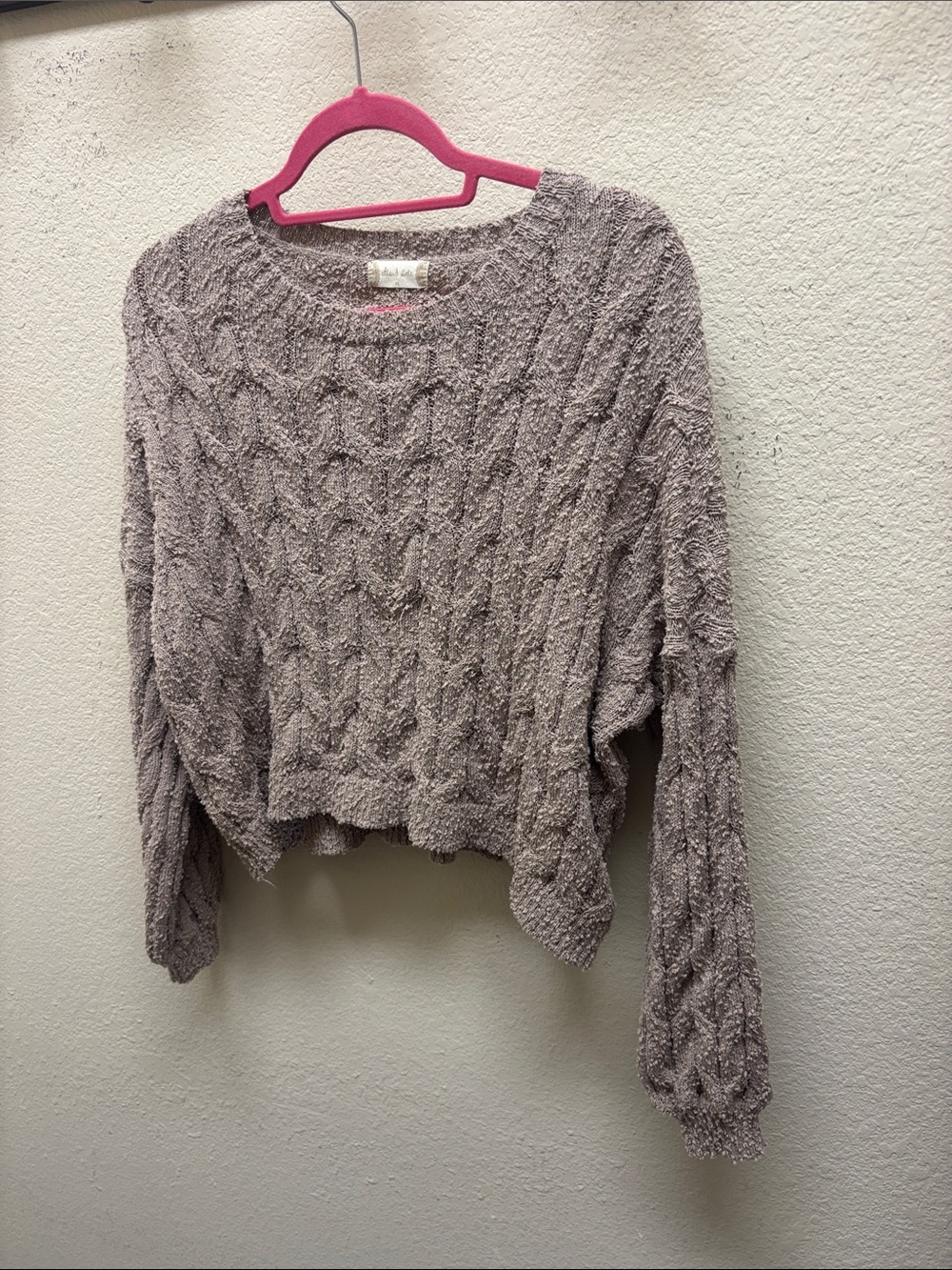 Altar'd State Cozy Cable Knit Crew in Taupe